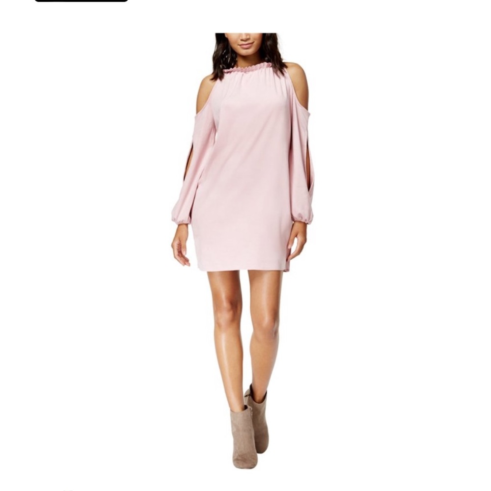 Kensie Cold Shoulder Ruffled Slit Sleeve Shift Dress